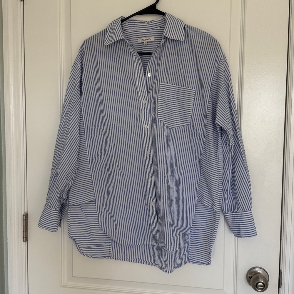 Madewell Light Blue Striped Button Down Shirt women's button-up XS Oversized - Picture 2 of 10